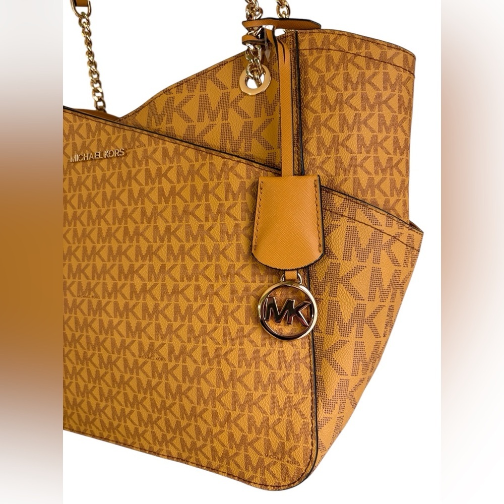 Michael Kors-NWOT Jet Set Logo Shoulder Bag Marigold/Signature Print. Gold chain - Picture 3 of 16